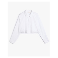 Koton Crop Oversize Poplin Shirt Stoned Long Sleeve Cotton