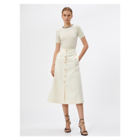 Koton Midi Skirt Pocket Detailed Buttoned Slit Cotton