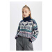 DEFACTO Girls Christmas Themed Turtleneck Sweater