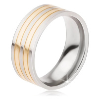 Titanový prsten - lesklá obroučka stříbrno-zlaté barvy, střídající se pásy