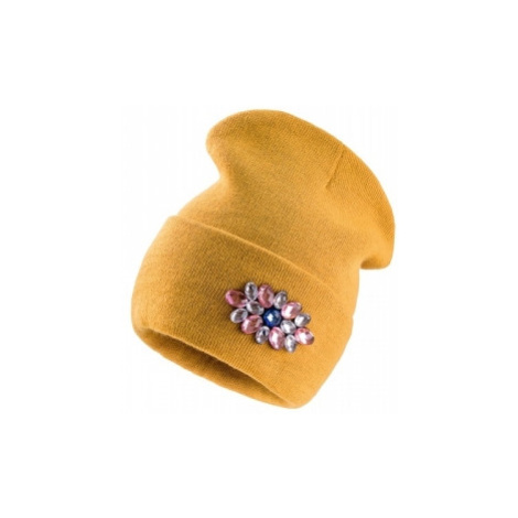 Hořčicově žlutá čepice Woolk s barevnými kamínky