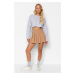 Trendyol Camel Pleated Woven Short Skirt