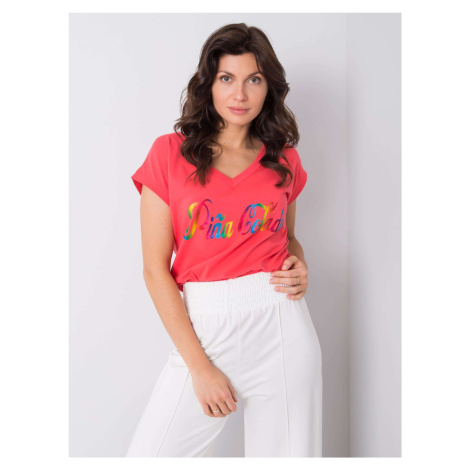 Korálové tričko s barevným potiskem Fashionhunters