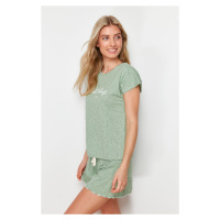 Trendyol Green Cotton Polka Dot Tie Detailed Knitted Pajama Set