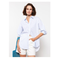 LC Waikiki Women's Front Button Closure Striped Long Sleeve Poplin Shirt