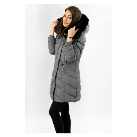 Šedá dámská prošívaná zimní bunda s kapucí (W732) MHM