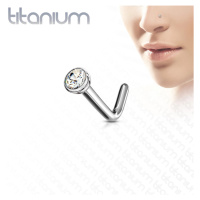 Piercing do nosu z titanu se zahnutým koncem - čirý kulatý zirkon v objímce, 1 mm - Rozměr: 1 mm