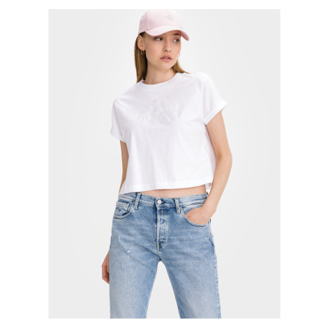 Bílé dámské zkrácené volné tričko Calvin Klein Jeans