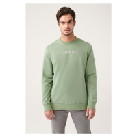 Avva Men's Aqua Green Crew Neck Printed Cotton Regular Fit Sweatshirt