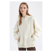 DEFACTO Oversize Wide Pattern Hooded Kangaroo Pocket Thick Basic Plain Sweatshirt