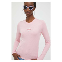 Tričko s dlouhým rukávem Tommy Jeans růžová barva, DW0DW17358