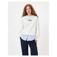 Koton Oversize Sweatshirt Crew Neck Slogan Fabric Detail