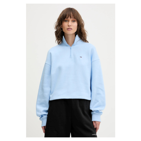 Mikina Tommy Jeans dámská, modrá barva, hladká, DW0DW20946 Tommy Hilfiger