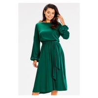 Dámské volné zelené šaty se širokou stuhou