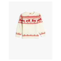 Koton Sweater Deer Pattern Round Neck Soft Textured
