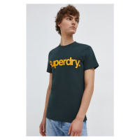 Bavlněné tričko Superdry zelená barva, s potiskem