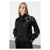 Trendyol Black Tie Detailed Jacquard Blouse