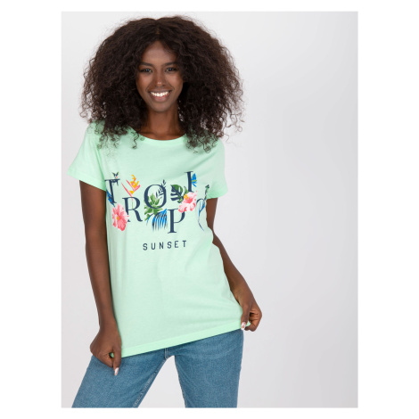 Světle zelené tričko s květinovým potiskem a nápisem "Tropic" -light green Mint BASIC