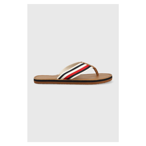 Žabky Tommy Hilfiger HILFIGER LEATHER BEACH SANDAL pánské, hnědá barva, FM0FM04548