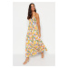 Trendyol Multicolored Floral Pattern With Tie Back Detail Maxi Knitted Dress
