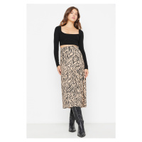 Trendyol Camel Knitted Skirt With Slit Detail Flounce