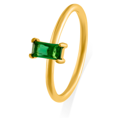 Troli Půvabný pozlacený prsten se zeleným zirkonem