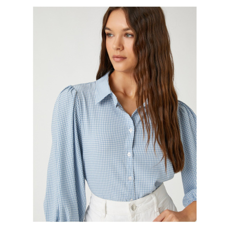 Koton Oversized Shirt Viscose with Balloon Sleeves Gingham and Buttons.