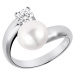 JwL Luxury Pearls Stříbrný prsten s bílou perlou a čirým krystalem JL0432