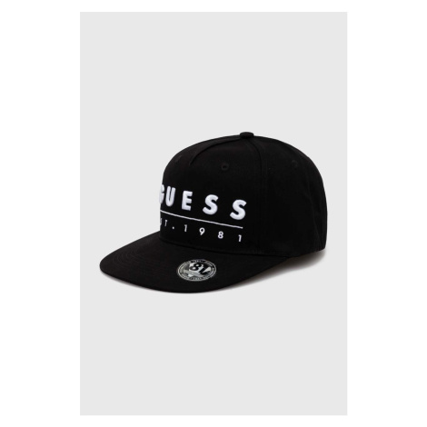 Bavlněná baseballová čepice Guess černá barva, s aplikací