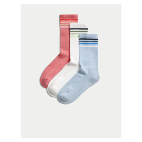 Sada tří párů dámských ponožek v bílé, modré a červené barvě Marks & Spencer
