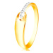 Prsten ze zlata 585 - lesklá oblá slza a třpytivý pás z čirých zirkonů