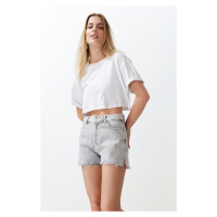 Trendyol Gray Ripped Denim Shorts & Bermuda