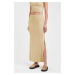 Madmext Beige Basic Women's Long Skirt With Slit Detail