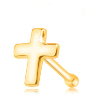 Piercing do nosu ze žlutého zlata 585 - plochý lesklý křížek