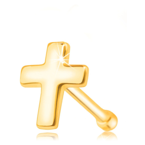Piercing do nosu ze žlutého zlata 585 - plochý lesklý křížek Šperky eshop