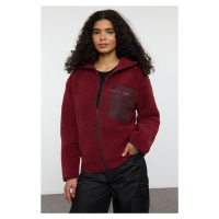 Trendyol Winter Essentials Burgundy Thick Fleece Zipper Stand Collar Pocket Knitted Sweatshirt