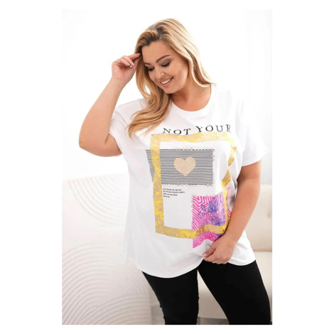 Dámská bavlněná halenka Plus Size se zlatým nápisem bílá + žlutá