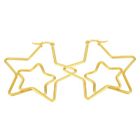 Ocelové náušnice ve zlaté barvě - dvojitý obrys hvězd, francouzský zámek