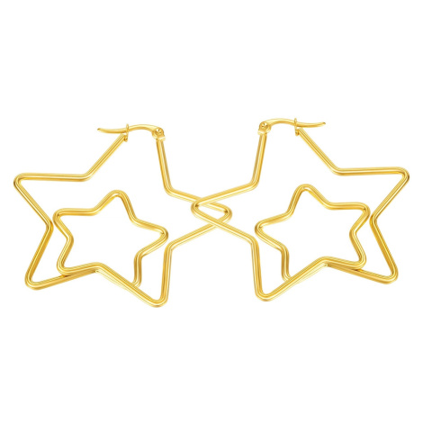 Ocelové náušnice ve zlaté barvě - dvojitý obrys hvězd, francouzský zámek Šperky eshop
