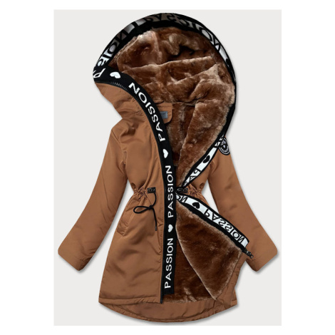 Dámská bunda v karamelové barvě s kožešinovou podšívkou (B8115-22) S'WEST