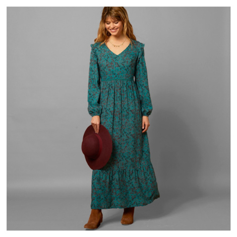 Blancheporte Dlouhé šaty s volánovým spodním lemem smaragdová