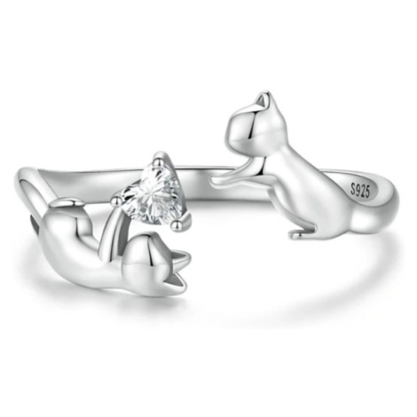 GRACE Silver Jewellery Stříbrný prsten Koťátka se srdíčkem - stříbro 925/1000 P-CQR916 Stříbrná