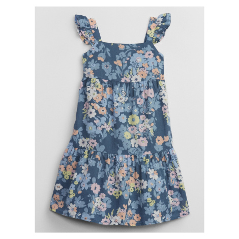 Modré holčičí květované midi šaty s volánem GAP