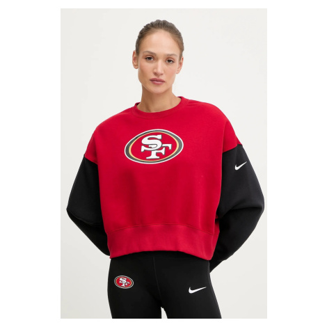 Mikina Nike Oversized Crew Fleece dámská, červená barva, vzorovaná, 01D7-058Y-9B-SD2