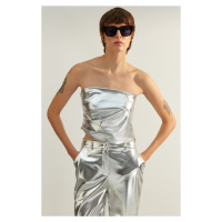 Trendyol Silver Limited Edition Shiny Strapless Woven Blouse