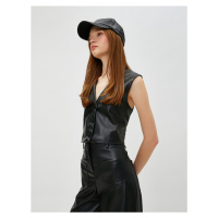 Koton Leather Look Vest V-Neck with Buttons