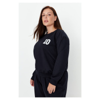 Trendyol Curve Navy Blue Pactch Detailed Knitted Thin Sweatshirt