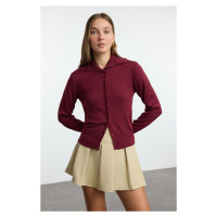 Trendyol Claret Red Stand Collar Premium Quality Knitwear Cardigan