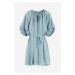 H & M - Saténové šaty's vázačkou - tyrkysová
