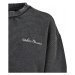 Ladies Cropped Small Embroidery Terry Crewneck - black
